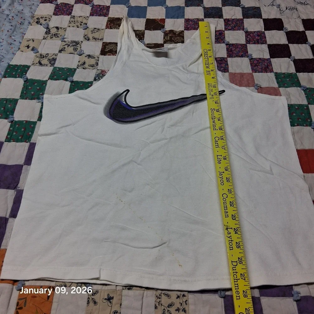 Vintage Nike Tank Top 90s Y2K‎ Size Large White Big Swoosh Check Logo